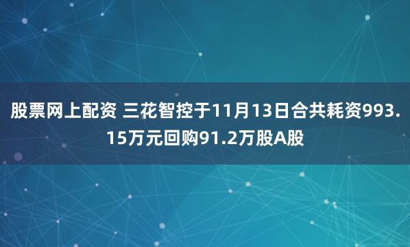 股票网上配资 三花智控于11月13日合共耗资993.15万元回购91.2万股A股